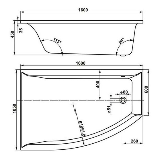 Акриловая ванна Vagnerplast Veronela offset 160x105 L