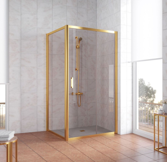 Душевой уголок Vegas Glass ZP+ZPV 100*100 09 05 профиль золото, стекло бронза