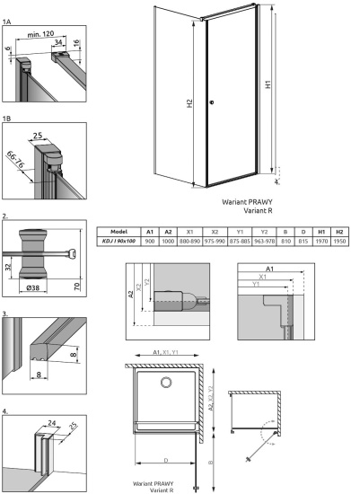 Душевой уголок Radaway EOS KDJ I 90x100 R
