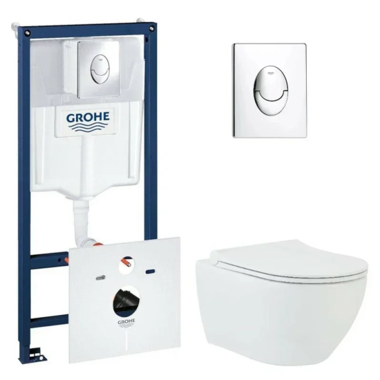Инсталляция Grohe Rapid SL 38772001 с кнопкой + унитаз подвесной beWash Bogen 88393201