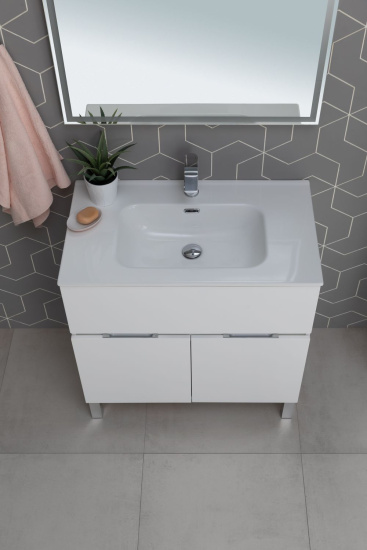 Тумба с раковиной Aquanet Алвита new 80 напольная, белая матовая, с дверками и ящиком