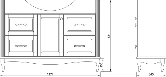 Мебель для ванной ValenHouse Эллина 120 кальяри, 4 ящика, 1 дверца, ручки бронза