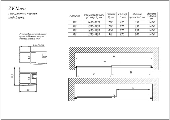 Шторка на ванну Vegas Glass ZV NOVO 160 02М 01 профиль черный матовый, стекло прозрачное