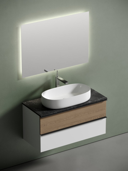 Тумба с раковиной Sancos Delta 100 дуб светлый/белый, DL100W