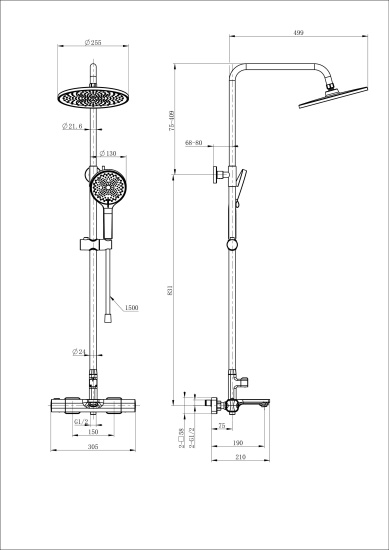 Душевая стойка Wonzon & Woghand Solid WW-C3011-A-CR с термостатом