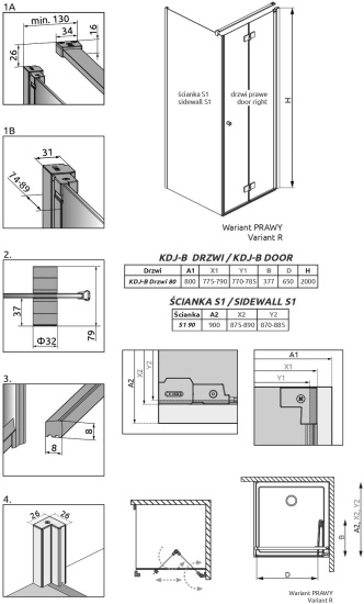Душевой уголок Radaway Nes Black KDJ B 80x90 R