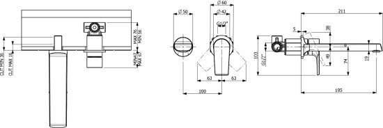Смеситель для раковины Villeroy & Boch Liberty TVW10700800061 с внутренней частью