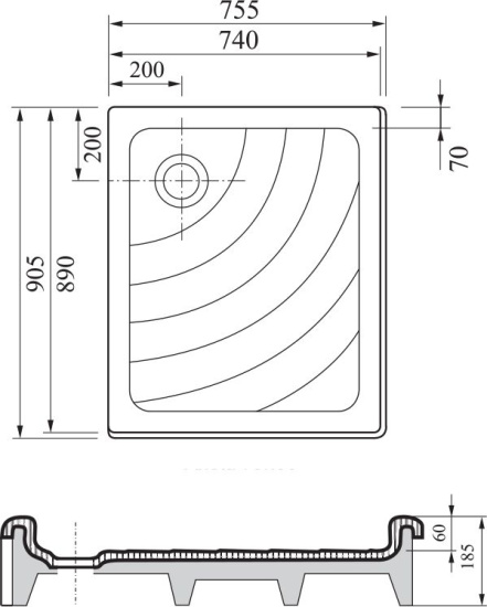 Поддон для душа Ravak Aneta 75x90 EX под облицовку
