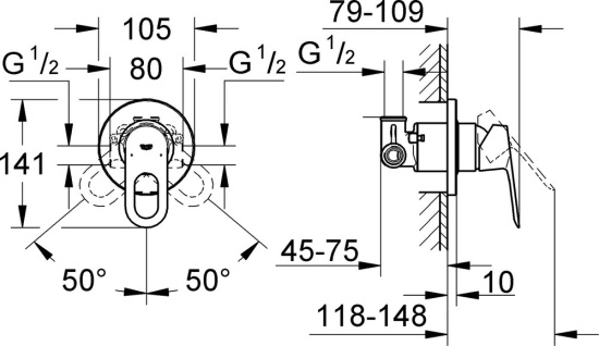 Гигиенический душ Grohe BauLoop 124895 со смесителем, с внутренней частью