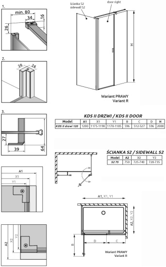 Душевой уголок Radaway NES Black KDS II 120x75 R