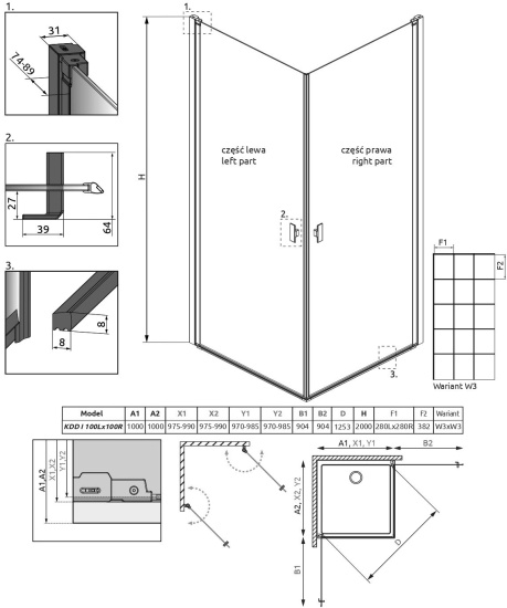 Душевой уголок Radaway Nes Black KDD I Factory 100x100