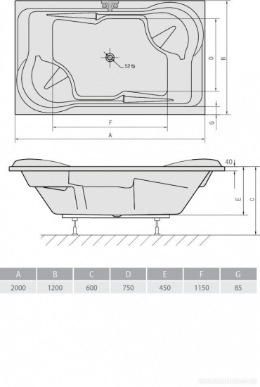 Акриловая ванна Alpen Duo 200x120 см