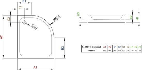 Поддон для душа Radaway Siros E90x80 compact L