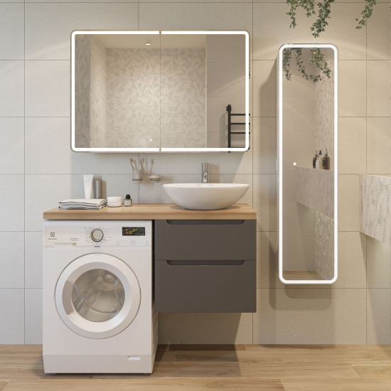 Тумба с раковиной Stworki Берген 60 серая со светлой столешницей 122, Moduo 55 Leaf, L