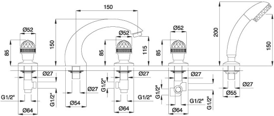 Смеситель на борт ванны Migliore Axo Swarovski 18506 золото