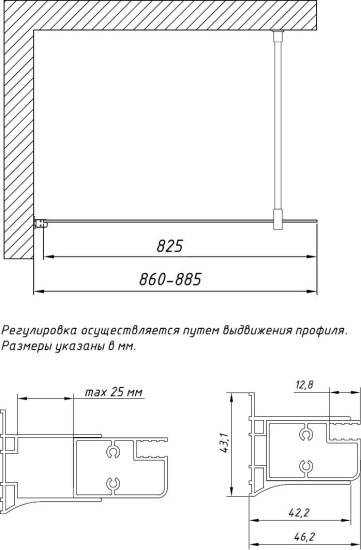 Душевая перегородка Vegas Glass EAF 86 08 01 профиль глянцевый хром, стекло прозрачное
