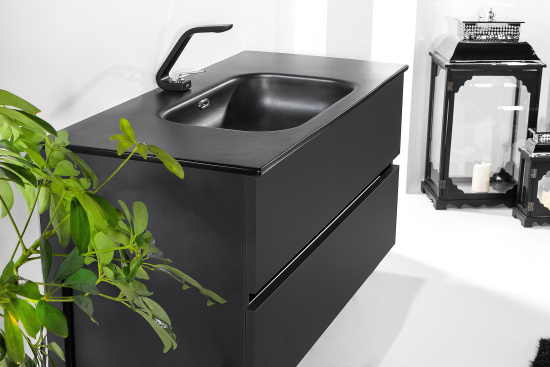Тумба с раковиной Armadi Art Vallessi 100 антрацит матовая, с черной раковиной