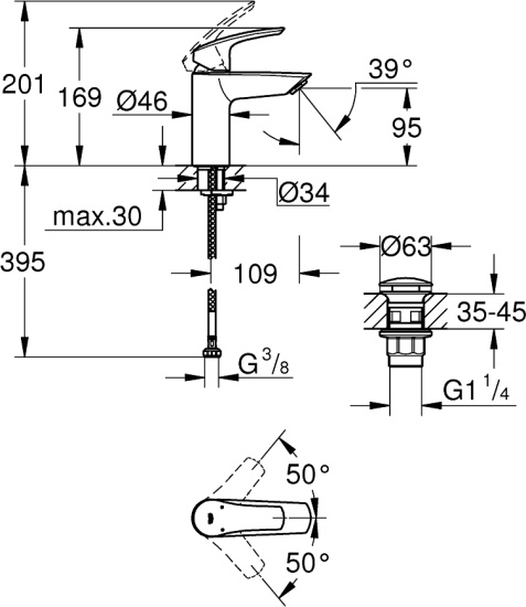 Смеситель для раковины Grohe Eurosmart 23922003