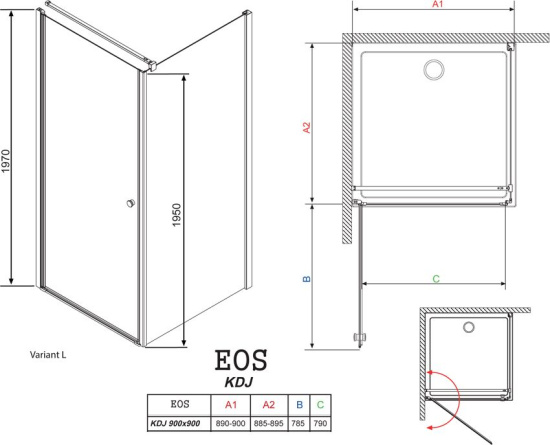 Душевой уголок Radaway EOS KDJ 90 прозрачное стекло L