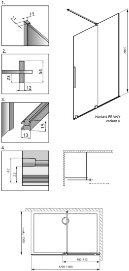 Душевая перегородка Radaway Furo Walk-in 130 R