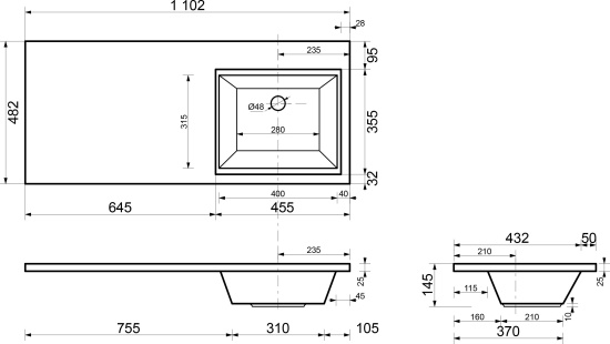 Тумба с раковиной Эстет Dallas Luxe 110 подвесная, 1 ящик, R