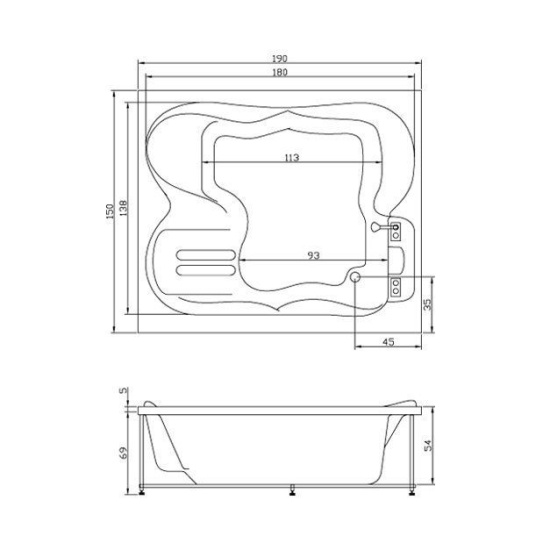 Акриловая ванна Aquatika Токио 190 см Basic