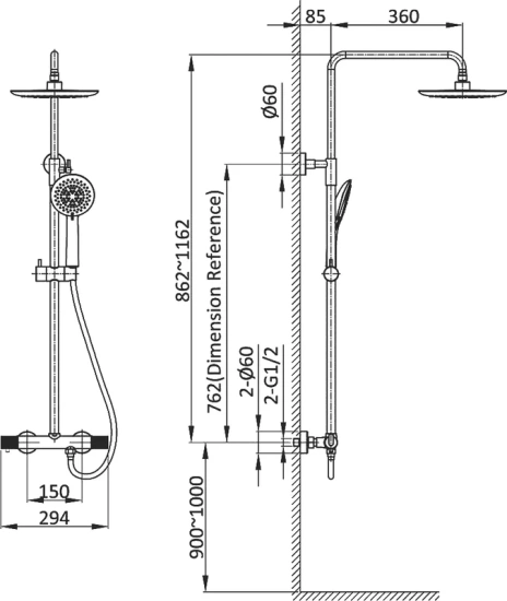 Душевая стойка Vincea Desire VSFS-1D0TGM с термостатом, вороненая сталь