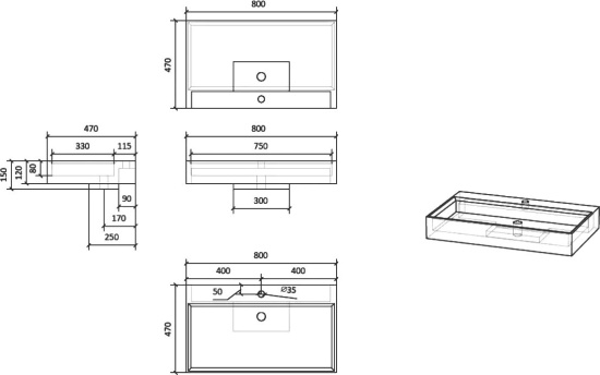 Тумба с раковиной Raval Facet 80 антрацит