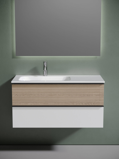 Тумба с раковиной Sancos Delta 100 дуб светлый/белый правая, DL100LW