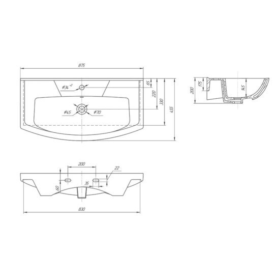Тумба с раковиной Aqwella Rodos 85 подвесная