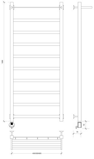 Полотенцесушитель электрический Secado Корсико 1 СП 120/60 L, хром