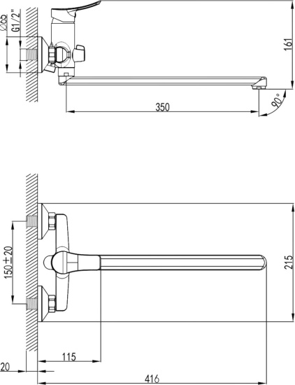 Смеситель для ванны Milardo Amplex AMPSB02M10 универсальный