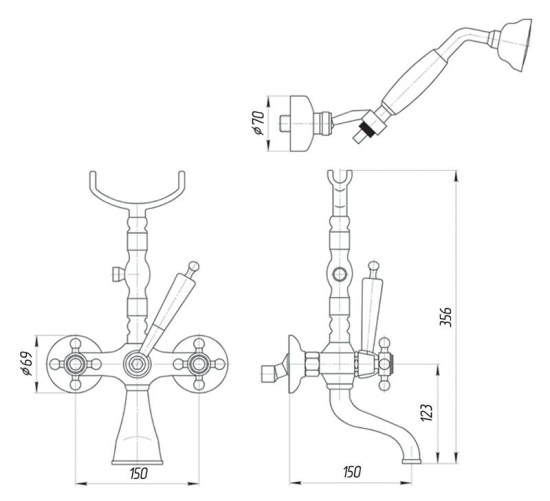 Смеситель для ванны Migliore Revival ML.REV-402 Ra