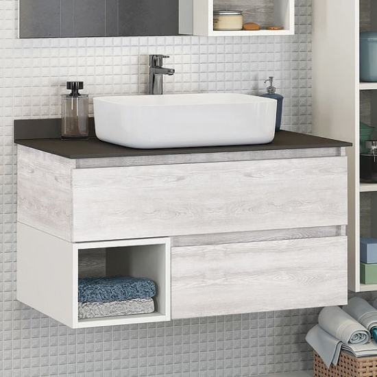 Мебель для ванной Comforty Прага 90 дуб белый, столешница антрацит