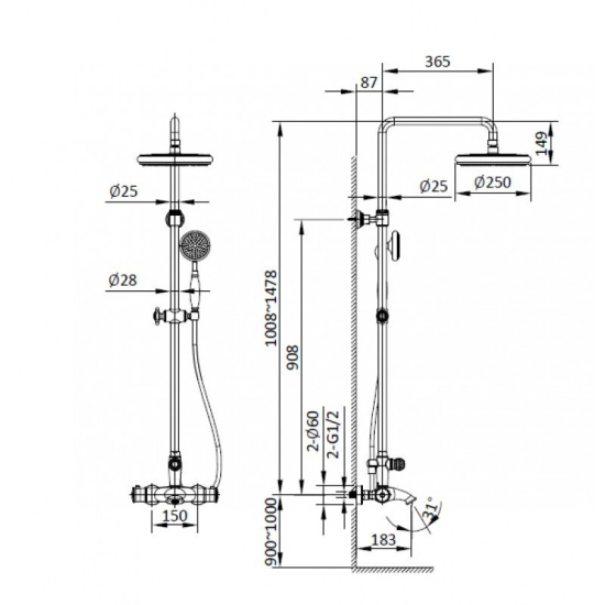 Душевая система с термостатом Altrobagno Beatrice 030408 Or