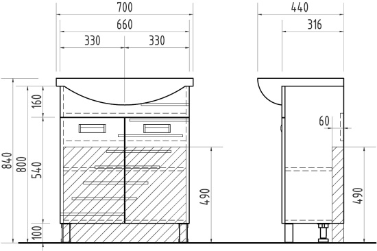 Тумба с раковиной Vigo Diana 70