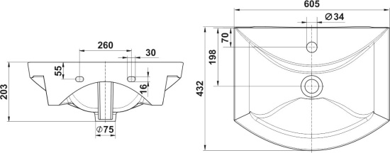 Тумба с раковиной Vigo Diana 60-0-1 подвесная, 1 ящик