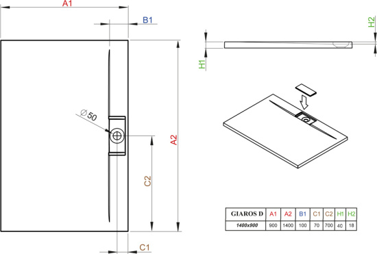 Поддон для душа Radaway Giaros D90x140