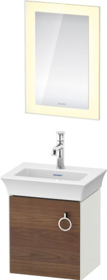 Тумба с раковиной Duravit White Tulip 45 с ручкой, американский орех, белый шелковисто-матовый