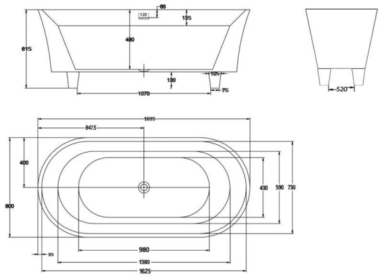 Акриловая ванна BelBagno BB40-1700-MARINE 170 см