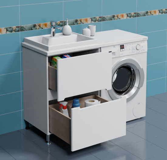 Тумба с раковиной СанТа Лондон 60 L под стиральную машину, 2 ящика