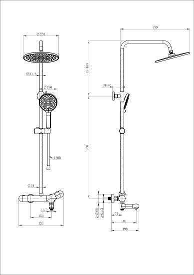 Душевая стойка Wonzon & Woghand T-1000 WW-B3057-A-MW с термостатом