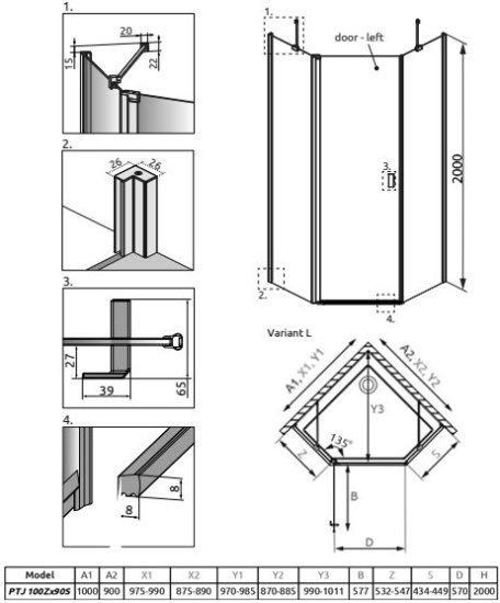 Душевой уголок Radaway Nes PTJ 100x90, L