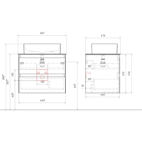 Тумба с раковиной Aqwella 5 stars Geometria 65 подвесная 2 ящика, зеленый шалфей, столешница белый мрамор