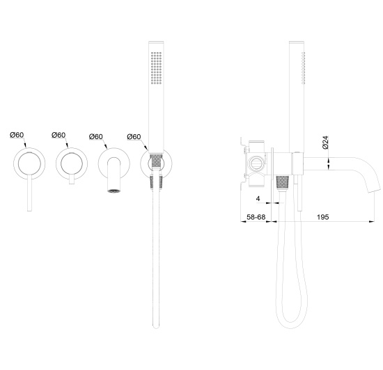 Смеситель для ванны Wonzon & Woghand Stick WW-889017-CR встраиваемый