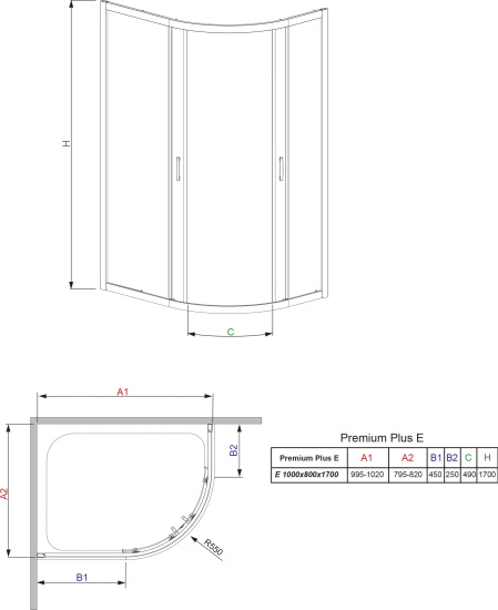 Душевой уголок Radaway Premium Plus E 100x80x170 прозрачное стекло