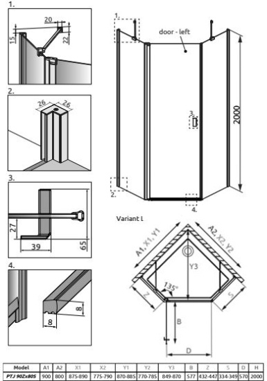 Душевой уголок Radaway Nes Black PTJ 90x80, L