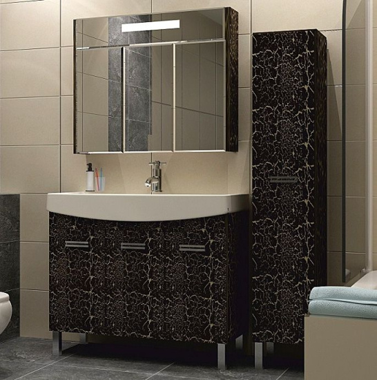 Тумба под раковину Misty Джулия 105 прямая, черная краколет, с сифоном