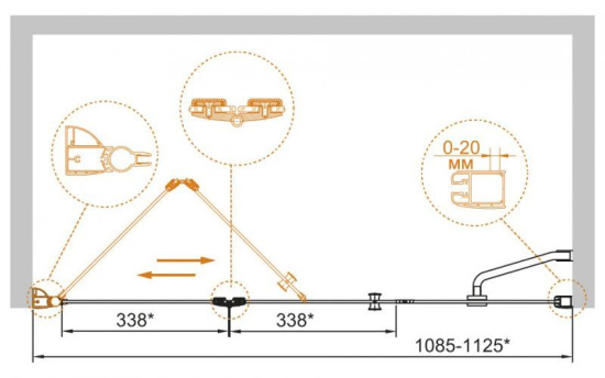 Душевая дверь в нишу Cezares Elena-W-BS-13-60+40/40-P-Cr-R
