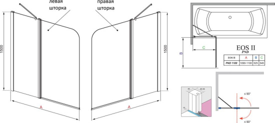 Шторка на ванну Radaway EOS II PND 110 L